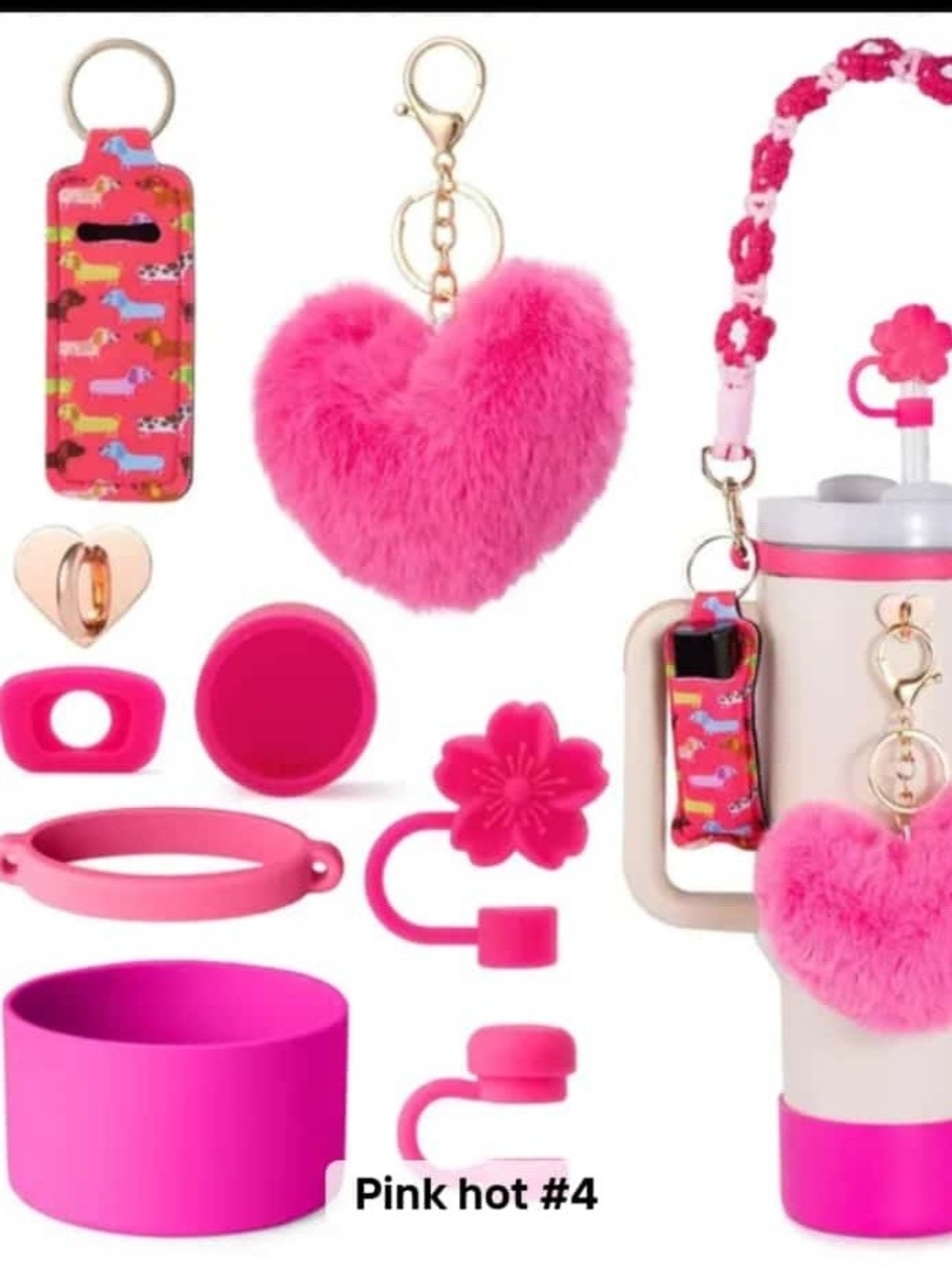 10 Pcs Aceesories No Tumbler Heart Pom Keychain Drinkware Accessory Set